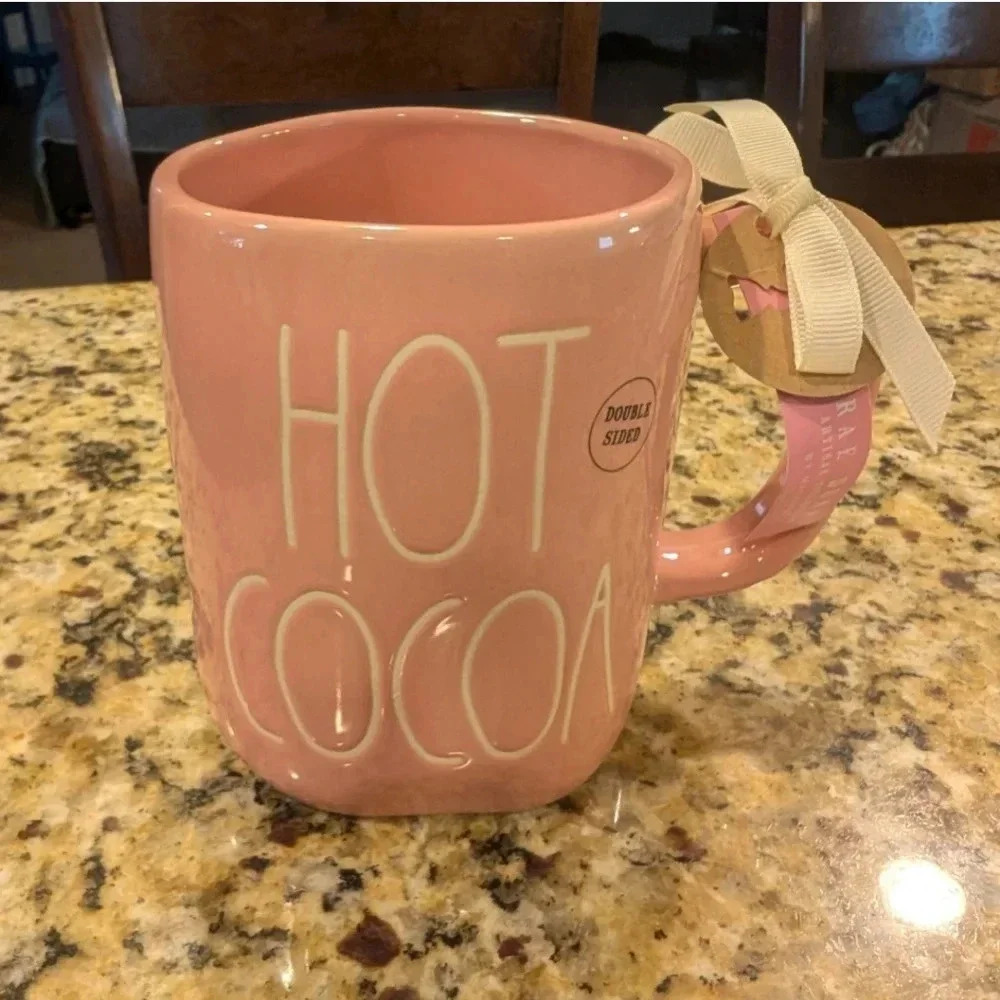 ⚡New Rae Dunn Hot Cocoa Pink Mug Gingerbread Man Double Sided 20 oz
